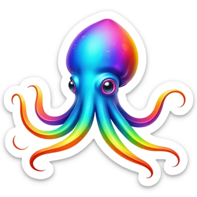 A rainbow-colored squid zooms through the sea, leaving a trail of dazzling colors behind sticker