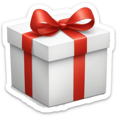 present - round shape white box and red ribbon sticker