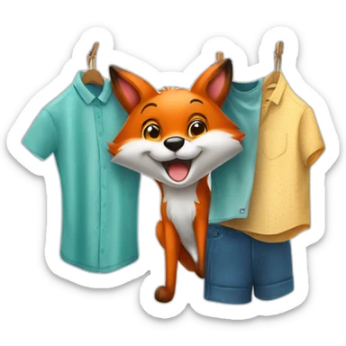 a happy Fox hanging clothes on a clothing Line sticker