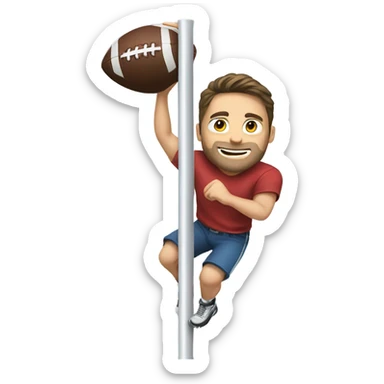 White brunette guy with a football going down a pole sticker