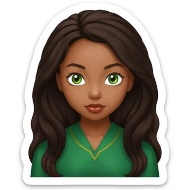 Logan Browning with dark brown long hair, green eyes sticker