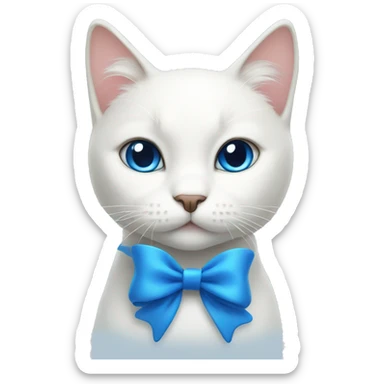 White cat with blue bow sticker