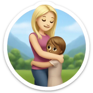 The woman blonde hugs the girl with brown hair  sticker
