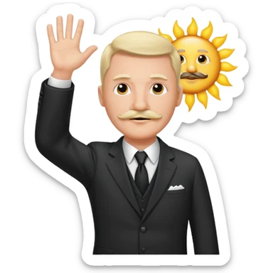 Adolf h , wearing suit and mustache small. Raising his hand to sun sticker