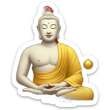 Buddha wishes you merry Christmas with presents and Christmas tree sticker