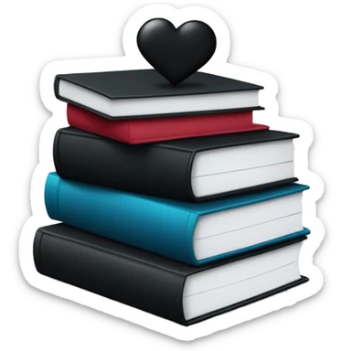 Stack of books with black heart sticker