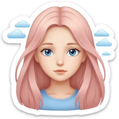 Defined Girl with long thin mid-toned hair, sky eyes, lots of blush sticker