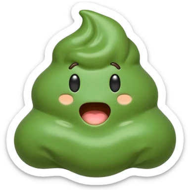 AI slop emoji full body green goopy shaped like poop emoji with digital glitch effect sticker