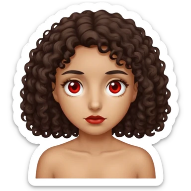 Right eye red swollen and blind on tan girl with dark curly hair with other eye being normal and brown sticker