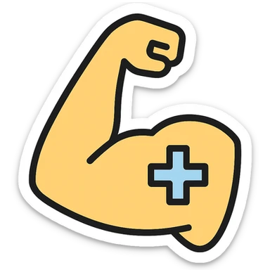 muscular arm flexing, healthcare and fitness theme, clean and modern icon style sticker