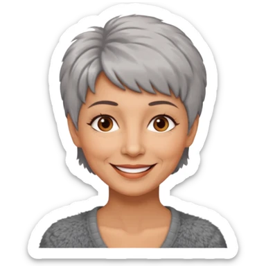 woman 50 years old, short grey fluffy cut hair, tannes skin and brown eyes sticker