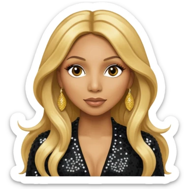 Tamar Braxton with long golden blonde hair, black sequin outfit sticker