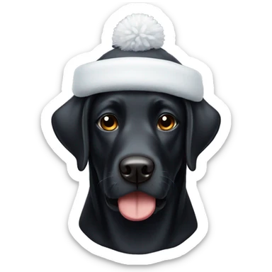 Black lab dog wearing snow hat sticker