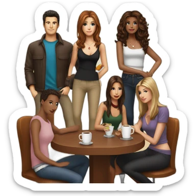 Ross, Rachel, Monica, Chandler, Joey, and Phoebe, all gathered for a coffee at Central Perk sticker