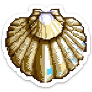 Clam with shiny pearl inside, open seashell revealing pearl treasure sticker