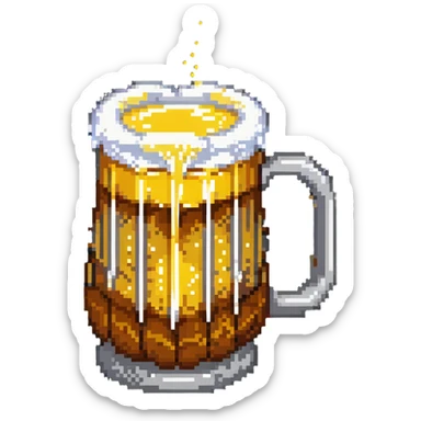 Pixel art beer mug with golden liquid and white foam sticker