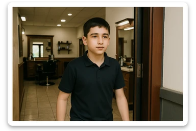 sartaroshxonaga kirib kelyotgan odam rakurs  ichkarigan hali o'smirin yoshda soqoli yo'q ichkari unchalik eski ham yangi ham emas 
 sticker