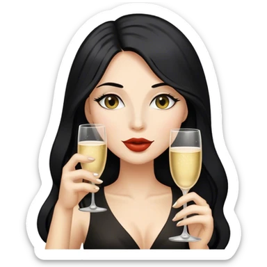 Hyperrealistic woman with black long hair drinks champagne （plain skin color） sticker