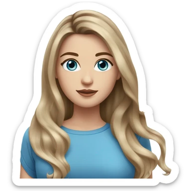 White girl with long voluminoush brown hair with blonde highlights balayage, blue eyes sticker