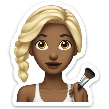 Blonde girl straight hair applying makeup sticker