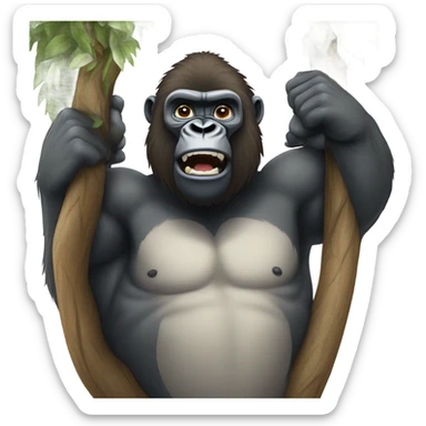 A gorilla with no legs climbing a tree sticker