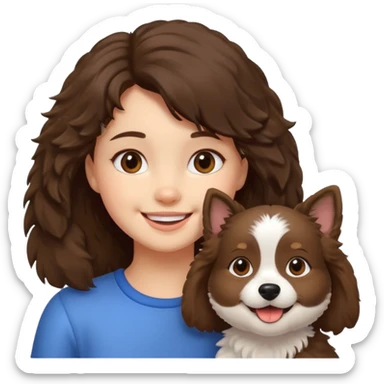 Fluffy dog with a cute little brunette girl sticker