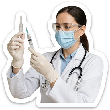 A doctor injecting an ampoule sticker