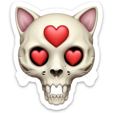 cat skull with a heart above the skull sticker