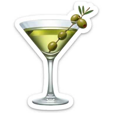 martini glass with 3 olives. no straw, just 1 stick that the olives will be stuck on. olives should have the same size. no leaves at all. liquid should be more white/clear than greek  sticker