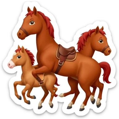 red horse and two baby horses agressive running money on the saddle sticker