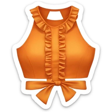 Realistic orange cut out crop top blouse. Ruffles. Isolated. Fancy sash sticker