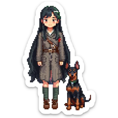 A long black hair Asian girl with a Doberman sticker