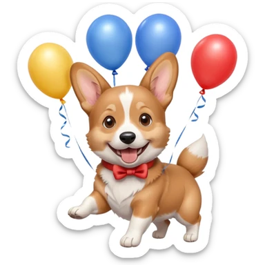 caricatura gorgi gales perrita celebrando feliz con globos y emocion  sticker