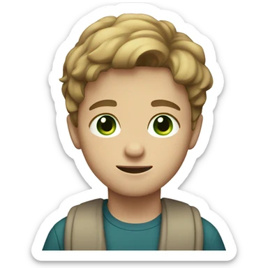 boy with light brown hair with middle part and green blue eyes sticker