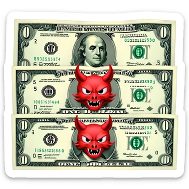 hellbucks, hell red demonic dollar bills sticker