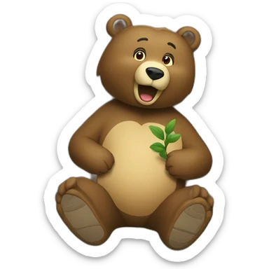 A bear proposes to a tree sticker