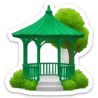 Green and white gazebo standing next to a tree sticker