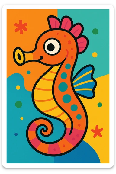 colorful and playful seahorse in vibrant cartoon style sticker