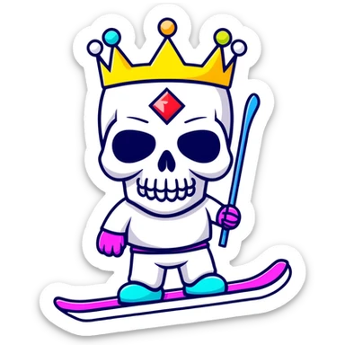 vibrant multicolored skull wearing a jeweled crown and bright colorful ski mask sticker