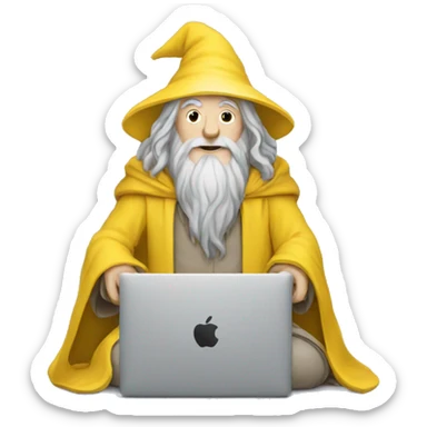 gandalf with a macbook dressed in yellow sticker