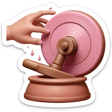 hand throwing a ball of pink clay onto a spinning pottery wheel sticker