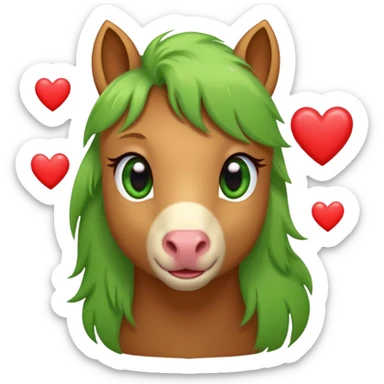 light brown pony with green eyes in love surrounded by heart sticker