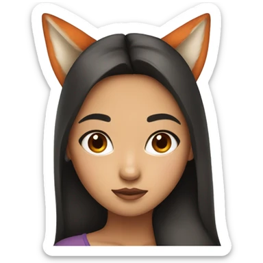 asian girl looks with fox ears and a fox nose sticker