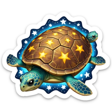 Quasar Turtle emoji – full body, large turtle with a smooth glowing shell shaped like a cosmic quasar, simple light effect in the center of the shell, stars in the shell, no patterns, no aura, slight side angle, no background
 sticker