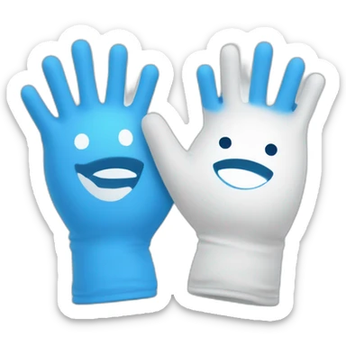 Deux gants blancs souriants, il y a dessiné en bleu un signe mystérieux maçonnique bleu de deux équerres inversées.  sticker