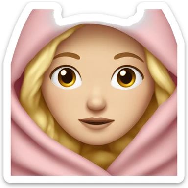 Blonde white girl wrapped up in a pink blanket sticker