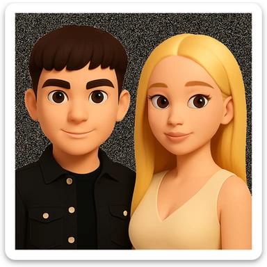 Slightly increase the volume of the upper body of the girl, separate the girl and the boy from each other, and make the skin color the same for both characters. Maintain the cartoonish 3D style as in the reference image. sticker