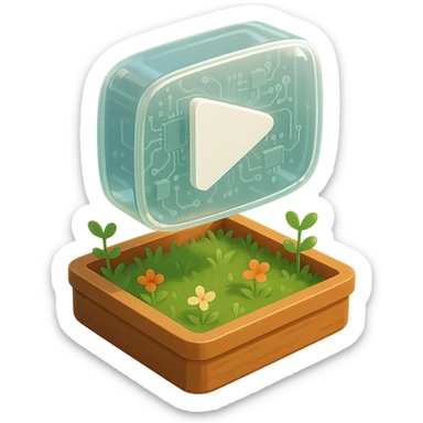 white YouTube play button inside a garden box sticker