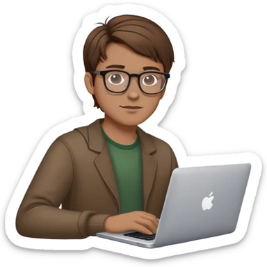 brown balayage college man with MacBook with glasses sticker