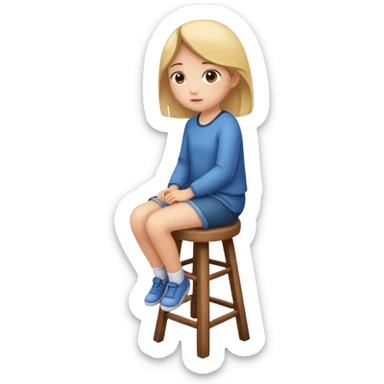 a girl is sitting on a stool and she is seeing and facing toward left side sticker